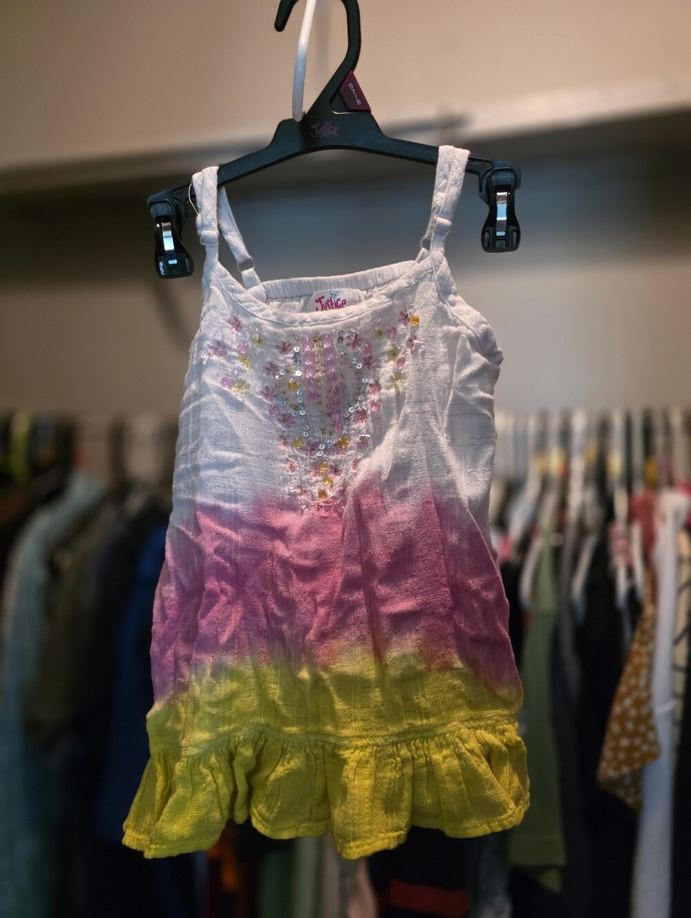Justice Girls Ombre White Yellow Pink Tank Top with Tie Back and Sequins